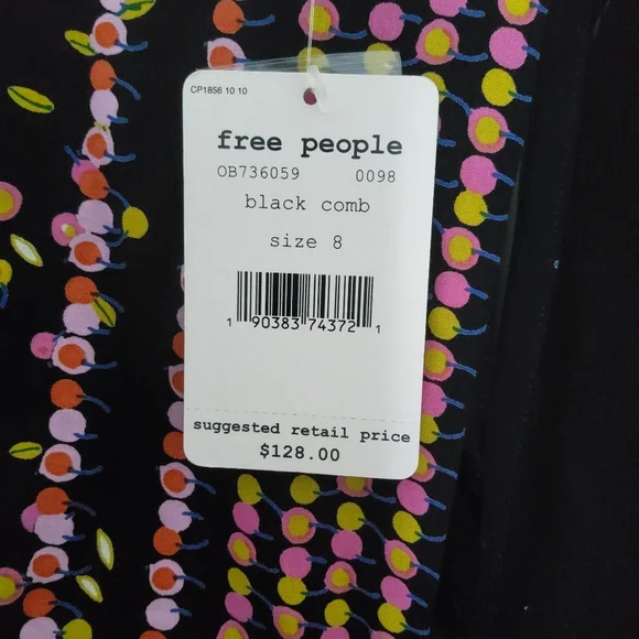 Free People Coryn Black Print Long Sleeve Dress- Sz 8 {NWT} - Picture 7 of 8